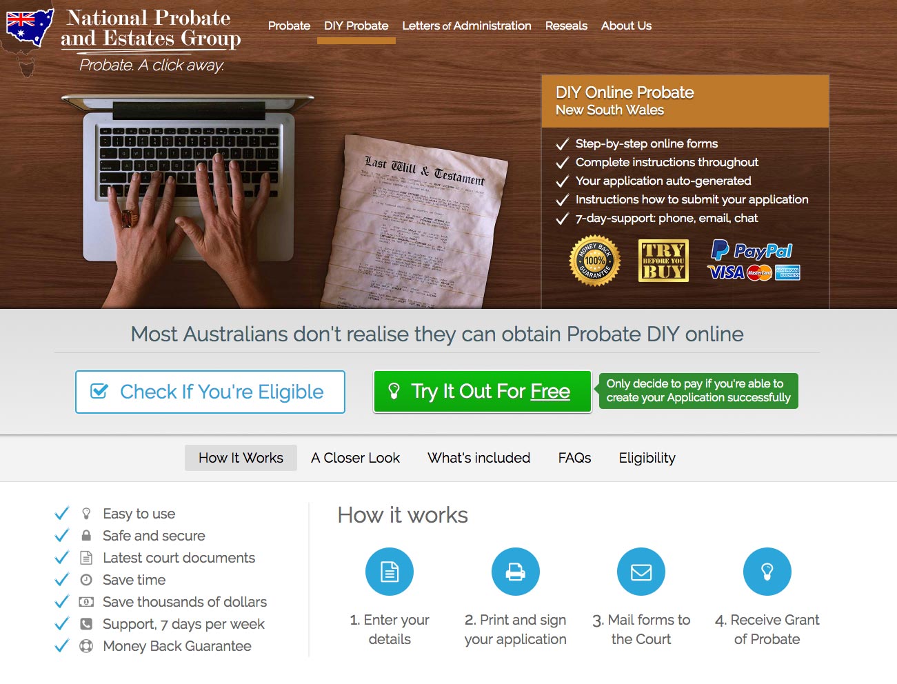 Screenshot of nationalprobate.com.au